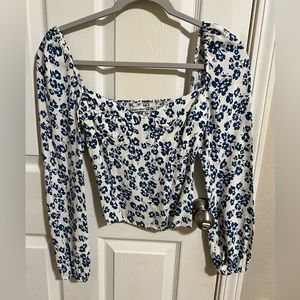 Reformation blue and white floral top